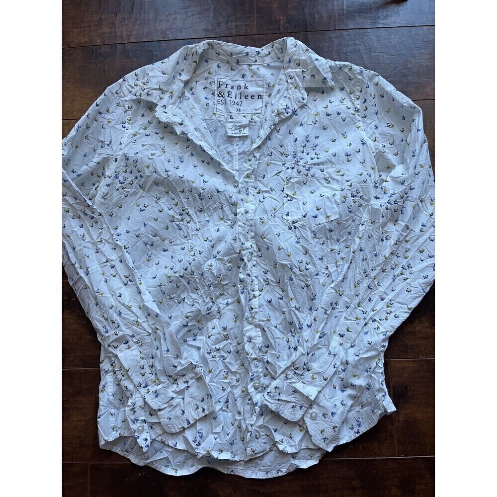 Frank & Eileen Barry Signature Crinkle Shirt Butterfly White M Made in Italy
